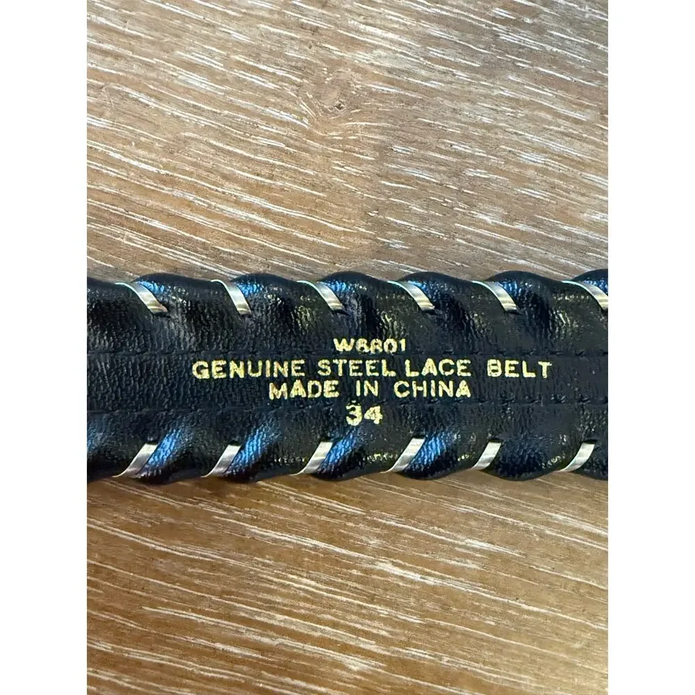 FISHER Genuine Steel Lace Belt Black Western Cowboy Men size 38